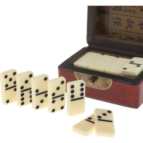 Double Six White with Black Spots Dots Dominoes Game Set 28 Domino Tiles and Wooden Case Portable Travel Toys