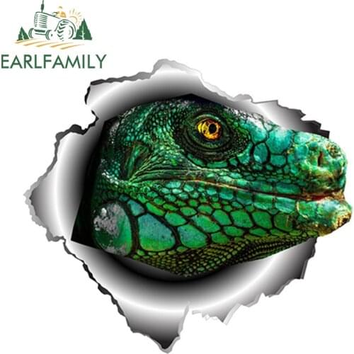 EARLFAMILY 13cm x 11.7cm Iguana Reptile Lizard Car Sticker Torn Metal Vinyl Decal Reflective Sticker DIY Car Styling Accessories
