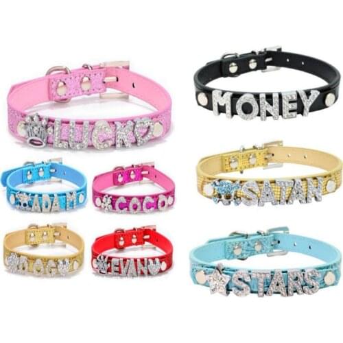DIY Name Dog Collar Bling Personalized Dog Collar With Rhinestone Buckle XS S M L Pet Puppy Cat Collars Small Large Dogs
