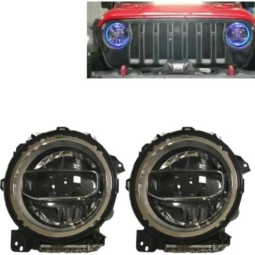 JL1116 9" LED Headlight Blue Light with yellow Circle DRL for JEEP Wrangler JL2018+ LANTSUN