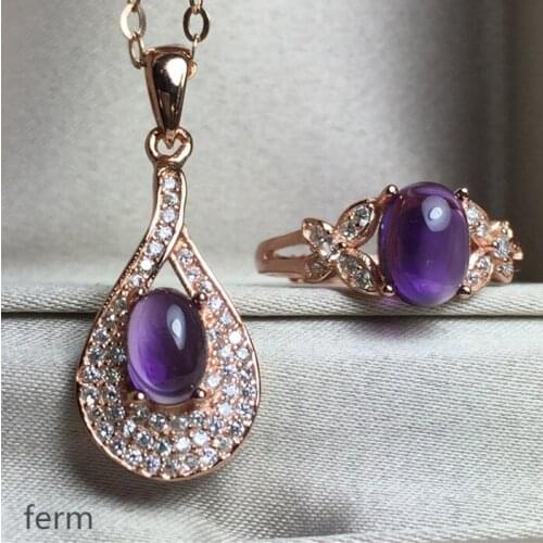 KJJEAXCMY exquisite jewelry 925 pure silver, Amethyst jewelry, ladies' jewelry, rings, pendants, 2 pieces