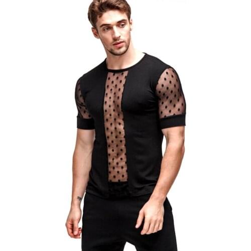 Clubwear Fishnet Muscle Tee Vest M-3XL Crew Sports Slim Fit Gym Training T-shirt Top Mens Transparent Sexy Mesh Crop Top T shirt