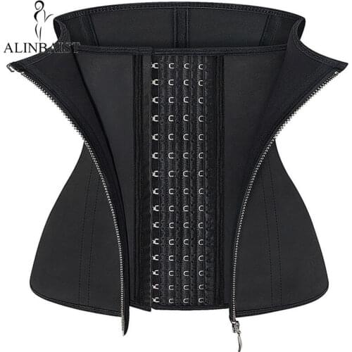 Latex Waist Trainer with Zipper 4 Hooks Corset Body Shapewear Slimming Belly Sheath Hourglass Shaper Waist Cincher 9 Bold Boned