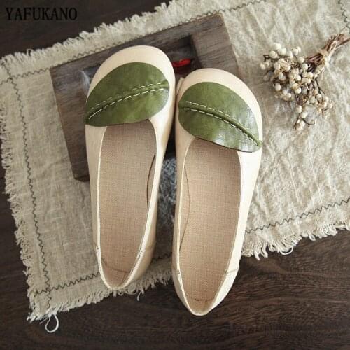 Literary Cotton Linen Flat Single Shoe Retro Mori Style Leaves Round Toe Peas Soft-sole Lazy Shoe Handmade Comfort Driving Flats