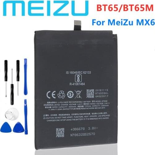 100% Meizu Original Quality 3060mAh BT65 BT65M Li-ion Battery For MeiZu MX6 Mobile Phone Replacement Battery + Tools