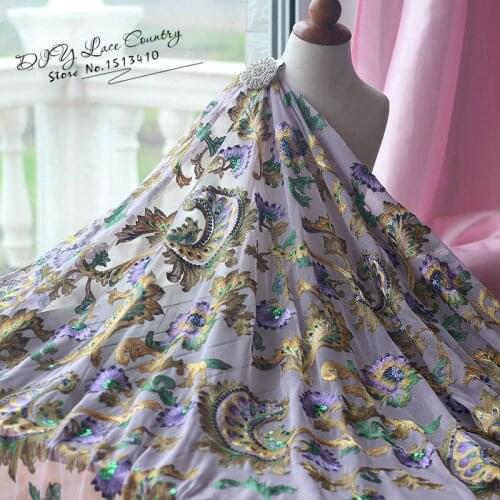 MLAEY Sequined Embroidered african fabric , embroidered sequins fabric Bridal Wedding Apparel Fabrics Supply lace Trim