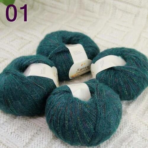 NEW Luxurious Soft 4balls*50g Crocheting & Knitting MOHAIR wool hand Yarn Knitting Rainbow Dark Green 823-01-4