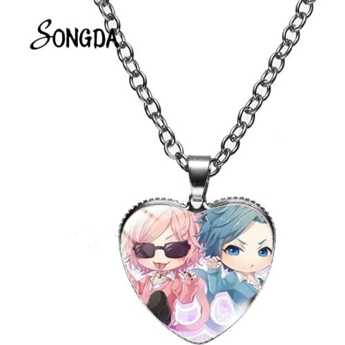New Arrival Anime Yarichin Club Heart Necklace Cosplay Cartoon Printed Glass Cabochon Pendant Choker Otaku Fashion Jewelry Gifts