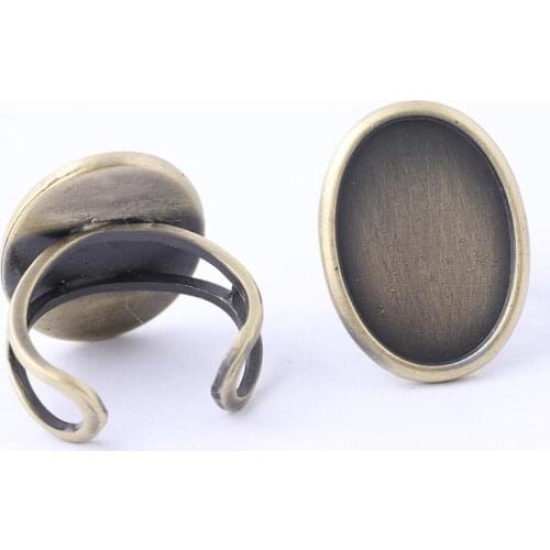 2pcs Adjustable Cabochon Ring Base Settings 18x25mm Dia Vintage Oval Bezel Blanks For Jewelry Making