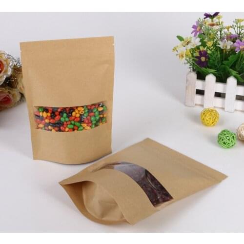 16*26+4cm 30pcs Kraft Paper Ziplock Window Bag For Gift/tea/candy/jewelry/bread Packaging Paper Food Bag Diy Jewelry Display