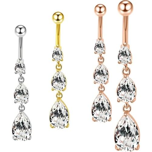 Sexy Dangle Belly Bars Heart Belly Button Ring Surgical Drop Rhinestone Body Jewelry Long Navel Piercing Ombelico