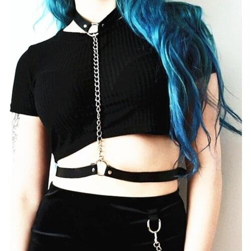 Punk Chain Hoop Chain Pendant Harness Belt Bondage Statement Fashion 1 Layer Chain Belt Collar for Women Grunge Body Accessories