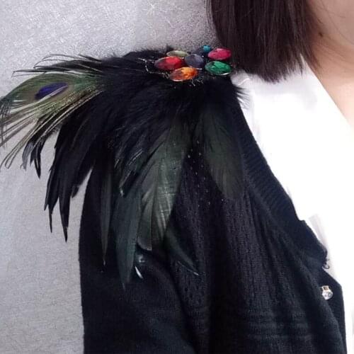 Luxury Suit Dress Jewelry Accessories Feather Corsage Crystal Brooch Pin Shoulder Flower Costume Decoration Women Gift For Sale