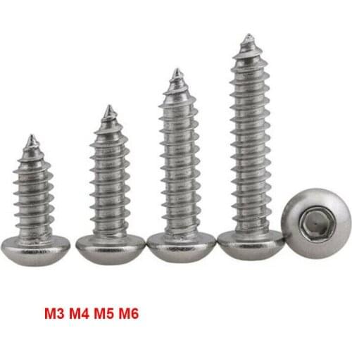 M3 M4 M5 M6 Pan Head Hex Hexagon Socket Button Head Self Tapping Screws 304 Stainless Steel Round Head Allen Tapping Wood Screw
