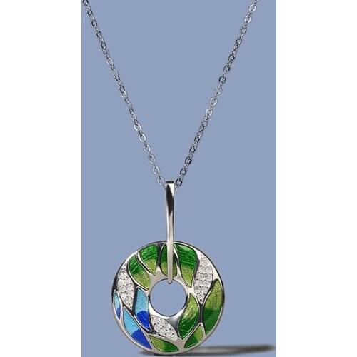 Silver Pendant for Women Genuine 925 Sterling Silver Green Bamboo Leaves Luminous CZ Trendy Jewelry Handmade Enamel Jewelry