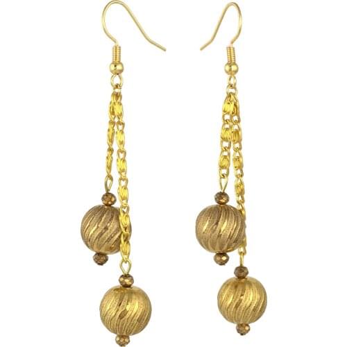 Earring Dangle And Drop 24k Gold Painted Glass Beaded Handmade Woman Fashion Jewelry Made In Turkey