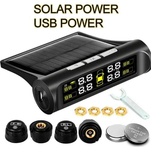 Wireless Solar Car TPMS Tire Pressure Gauge Monitoring System Digital LCD Display Automatic Safety Alarm System Extra 4 Sensors