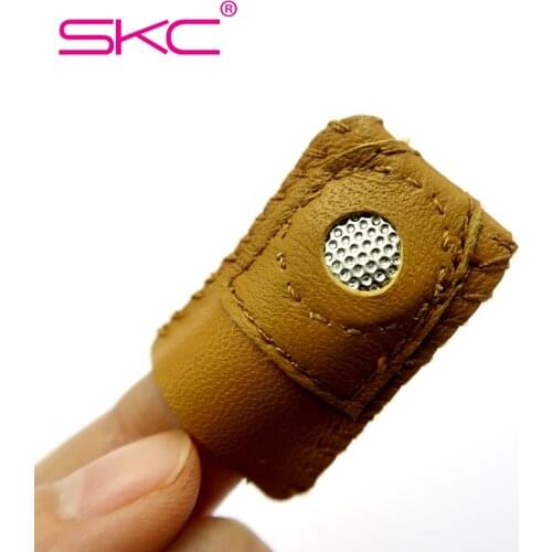 SKC Handmade Patchwork Faux Leather Thimble Finger Protector With Metal Tip DIY Sewing Tools Hand Needlework Accessory