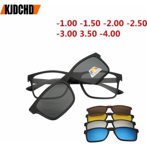 Myopia Sunglasses Finished Men Women Myopia Eyeglasses Frame with clip 5 lens Sun glasses Myopia Eyewear -1.0 ~4.0 With Diopters
