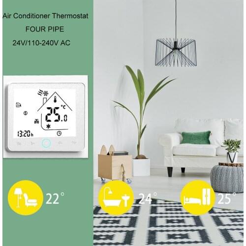 Central Air Conditioner Thermostat 4-Pipe Three Wind Speed Home Room Temperature Controller LCD Touch Air Conditioner Thermostat