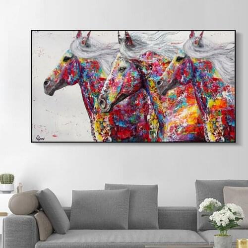 Three Running Horses Canvas Painting on the Wall Art Posters and Prints Abstract Animals Decorative Picture for Living Room