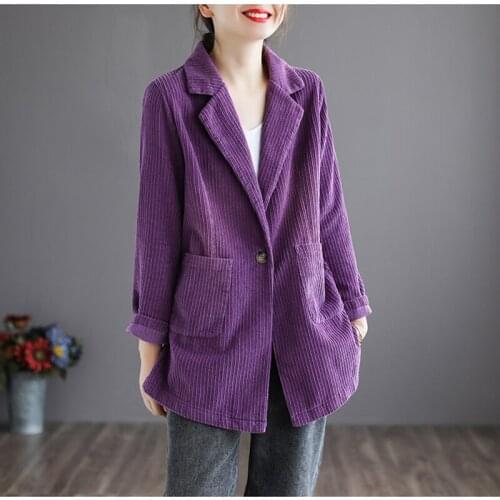 Literature art retro corduroy suit collar jacket ladies spring autumn new loose casual solid color long-sleeved top coat s104