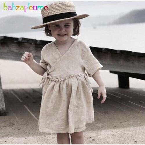 Spring Summer Toddler Girls Dresses V-neck Cotton Long Sleeve Casual Baby Princess Dress Kids Clothes Children Clothing BC1695