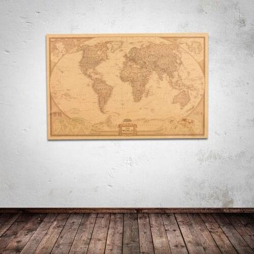 Vintage World Map Home Decoration Antique Poster Wall Chart Retro Paper Matte Kraft Paper Map Of World Bar Cafe Decor