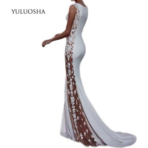 YULUOSHA Long Dress for Wedding Party for Woman A-Line Sleeveless Lace Long Party Dress Vestidos Para Invitadas De Boda