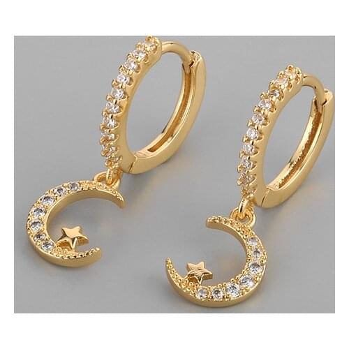 925 Sterling Silver Small Star Moon Hoop Earrings for Women Prevent Allergy Charms Earrings Dainty Jewelry