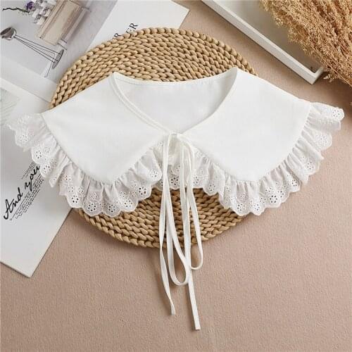 Women Girls Vintage Lolita False False Collar Scarf Sweet Ruffles Lace-up Bow Decorative Chain Choker Short Poncho