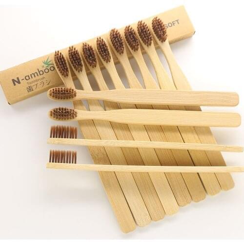 12 Pieces Bamboo Toothbrush Adult soft Toothbrush Wood toothbrush brown soft bristle Capitellum Bamboo Fibre Wooden Handle