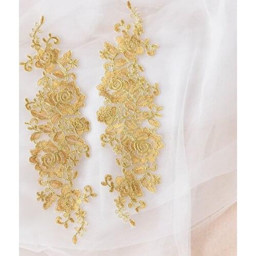 2Pcs Patches DIY Lace Fabric Wedding Dress Embroidery Applique Home Decoration Beaded Flowers 3D Bridal Sewing Tool HB43