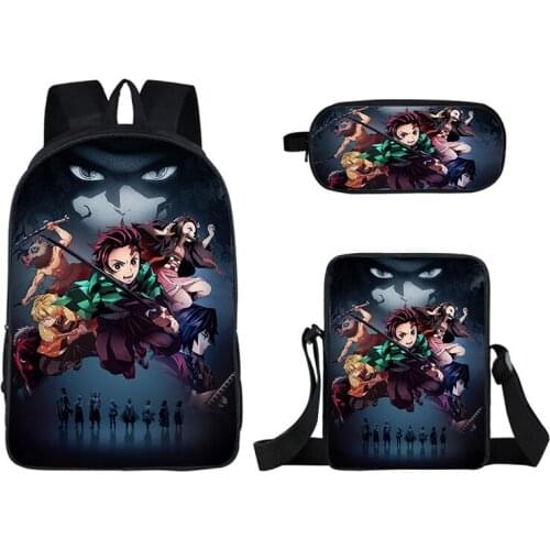 Demon Slayer Kimetsu no Yaiba Cosplay Backpack School Shoulder Bag Crossbody Bags Pencil Case 3pcs Set Gift