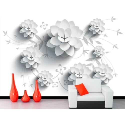 Custom 3D wallpaper,vector white pattern flowers 3D murals for the living room TV backdrop of vinyl wallpaper Papel de parede