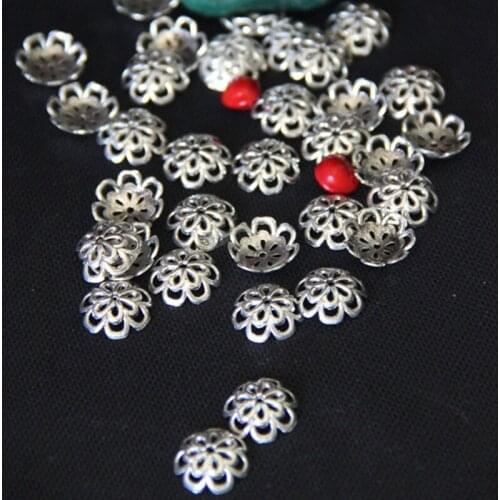 50pcs 15MM Tibetan Antique Silver Color Hollow Flower Bead End Caps For Jewelry Making Needlework Spacer Bead Caps DIY Accessory