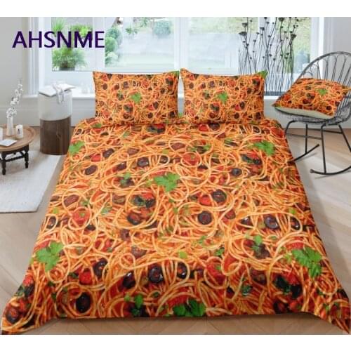 AHSNME High Definition 3D Pattern Food Set Cover Set Polyester Pepper Spaghetti Bedding Set Super King Queen Twin Size Bed Set