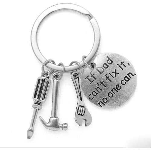 FREE shipping by FEDEX 100pcs/lot Metal Working Tool Keyrings Hammer Wrench Screwdriver Keychains If Dad Can't Fix it No One Can