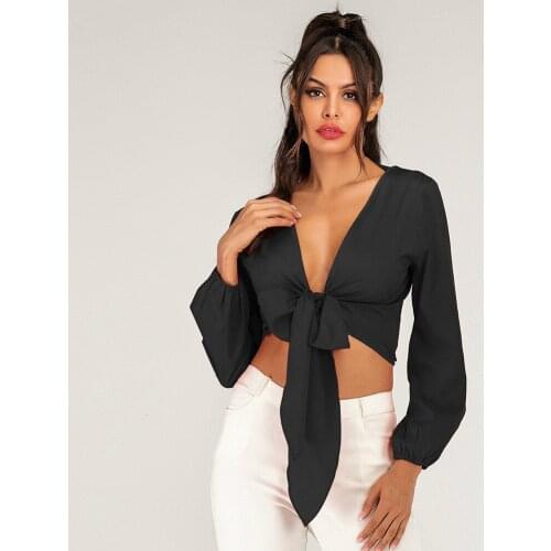 Summer Ladies Blouses Long Sleeve Slim V-neck Sexy Women Black Shirt Party Wear Girls Blouse Plus Size 3xl 4xl Short Tube Top