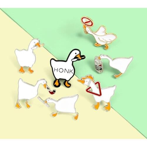 Big White Goose Enamel Pin Custom Naughty Goose Brooches for Kids Friends Bag Lapel Pin Cartoon Funny Animal Badge Jewelry Gift
