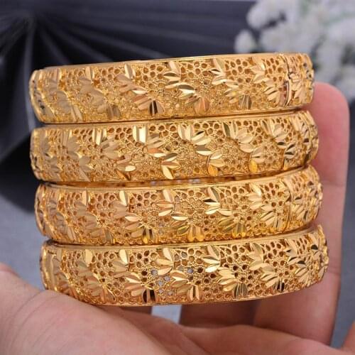 Bangles Bracelets Jewelry 4pcs/lot Gold Color Bangles For Women/Girl Jewelry pattern Wedding Bracelets Jewelry Gifts