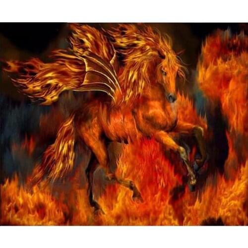 DIY 5D Square Diamond Embroidery Cross Stitch Painting Fantasy Burning Horse Full Diamond Painting Home Decoration Fire Horse