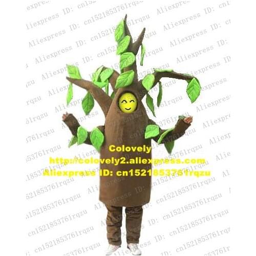Exuberant Brown Frui Tree Fruitree Fruiter Mascot Costume Cartoon Character Mascotte Yellow Smiling Face Green Leaves ZZ906 FS