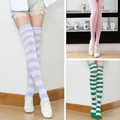 Women Girls Over Knee Long Stripe Printed Thigh High Striped Cotton Socks Multiple Colors Sweet Cute Plus Size Overknee Socks