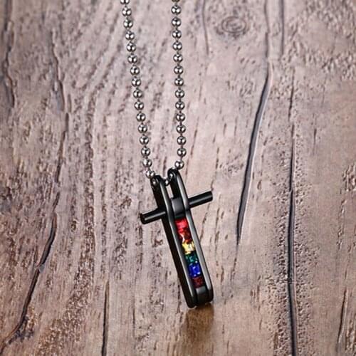 GorGor 2021 Minimalist Rainbow Titanium Steel Creative Rhinestone Pendant Necklace for Fashion Couple Jewelry Gift PPN-012