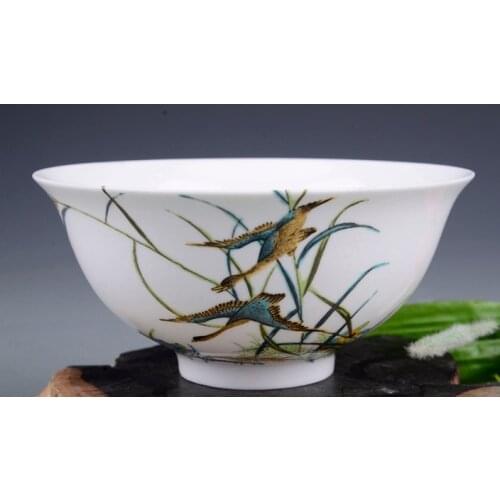 Exquisite Chinese Antique Famille Rose Porcelain Wild Gooses Bowl with Qing Dynasty Mark