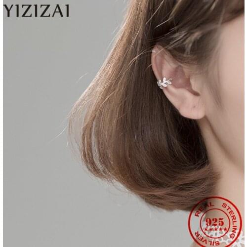 YIZIZAI 925 Sterling Silver Unique Lucky Tree Leaf Ear Clip Classic OL Style Fine Elegant Ladies Engagement Party Jewelry