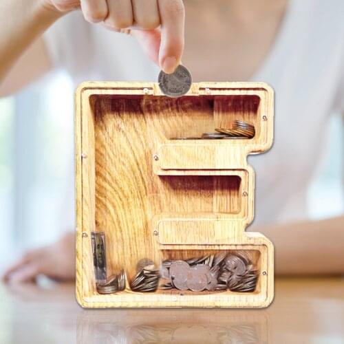 Piggy Bank Letter Shaped Money Box Wooden Storage Boxes Creative English Alphabet Organizer Wood Storage Tank Desktop Ornament