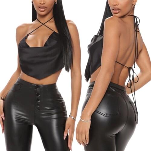 2021 Fashion Women Summer Crop Tops Solid Color Lacing Cross Straps Low-Cut Tight Vest Streetwear Backless Loose Camisole