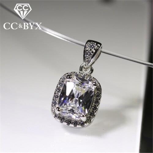 CC Pendants For Necklace Women Square Bridal Wedding Jewelry Engagement Party White Gold Color Without Chain Accessories CCN144
